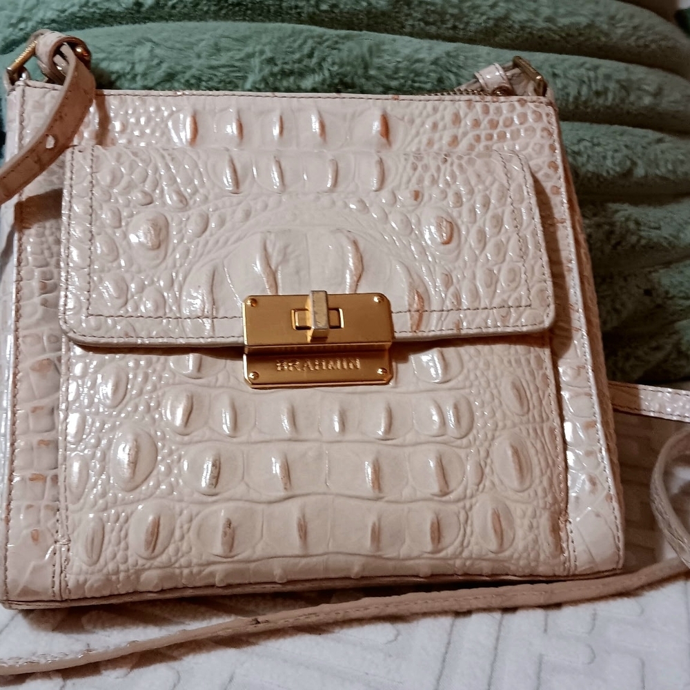 Brahmin Ivory Croc-Embossed Crossbody Bag